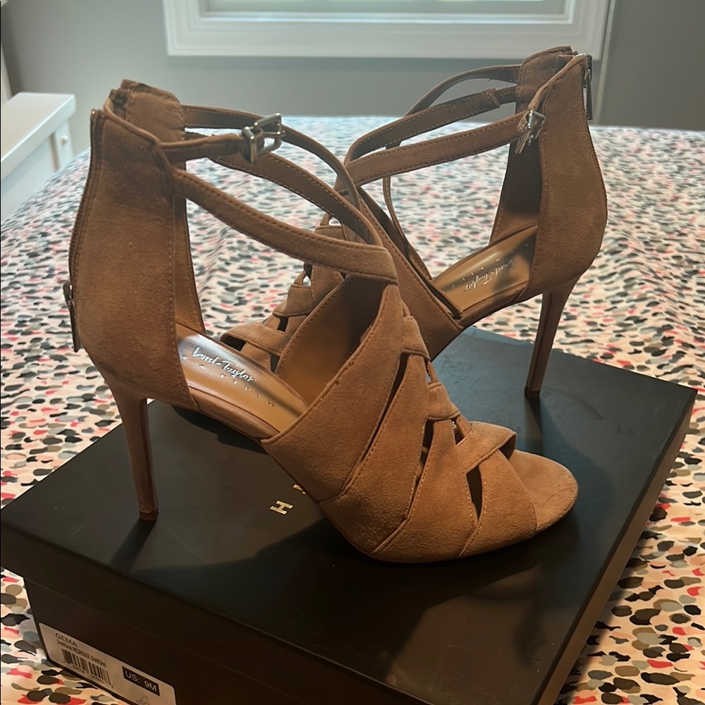 Lord & Taylor Brown Suede Heeled Sandals